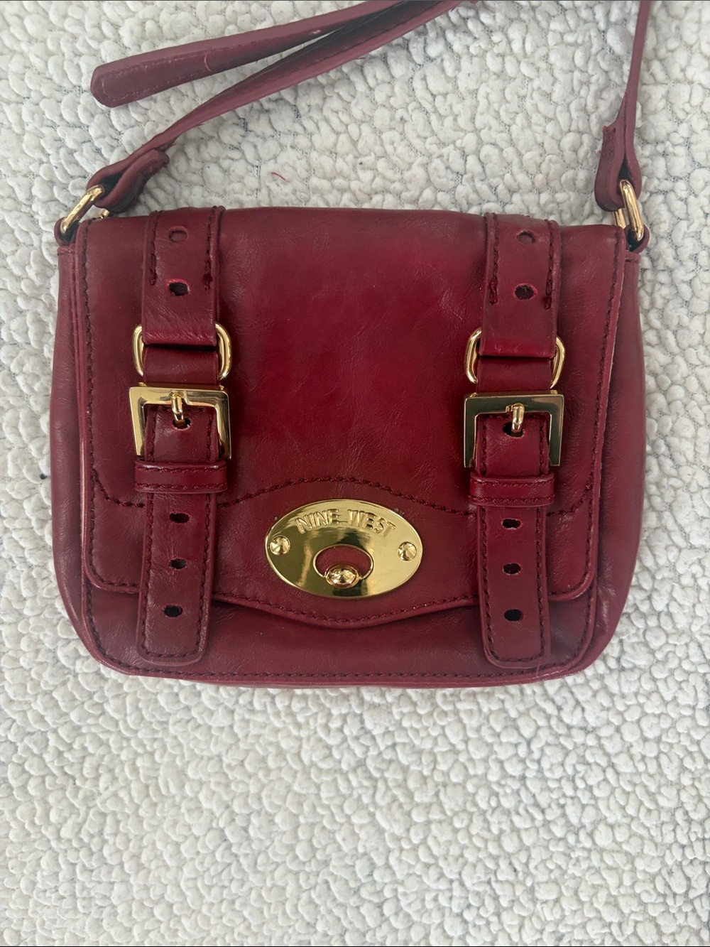 Nine West Deep Red Leather Crossbody with Gold-Tone Hardware